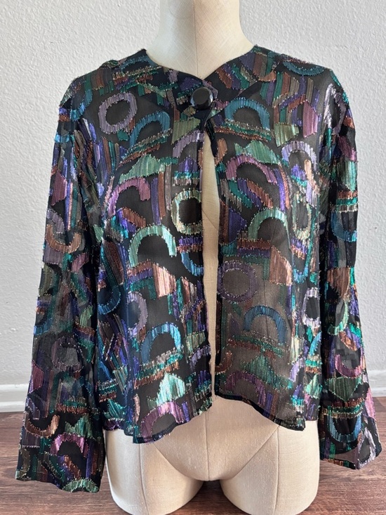 A.C. Sport Tops - 80s VTG A.C. Sport Multicolor Retro Short/Cropped Metallic Sheer Jacket Blouse